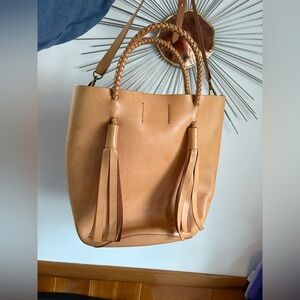 Madewell Tan Leather Tote Bag with Tassels